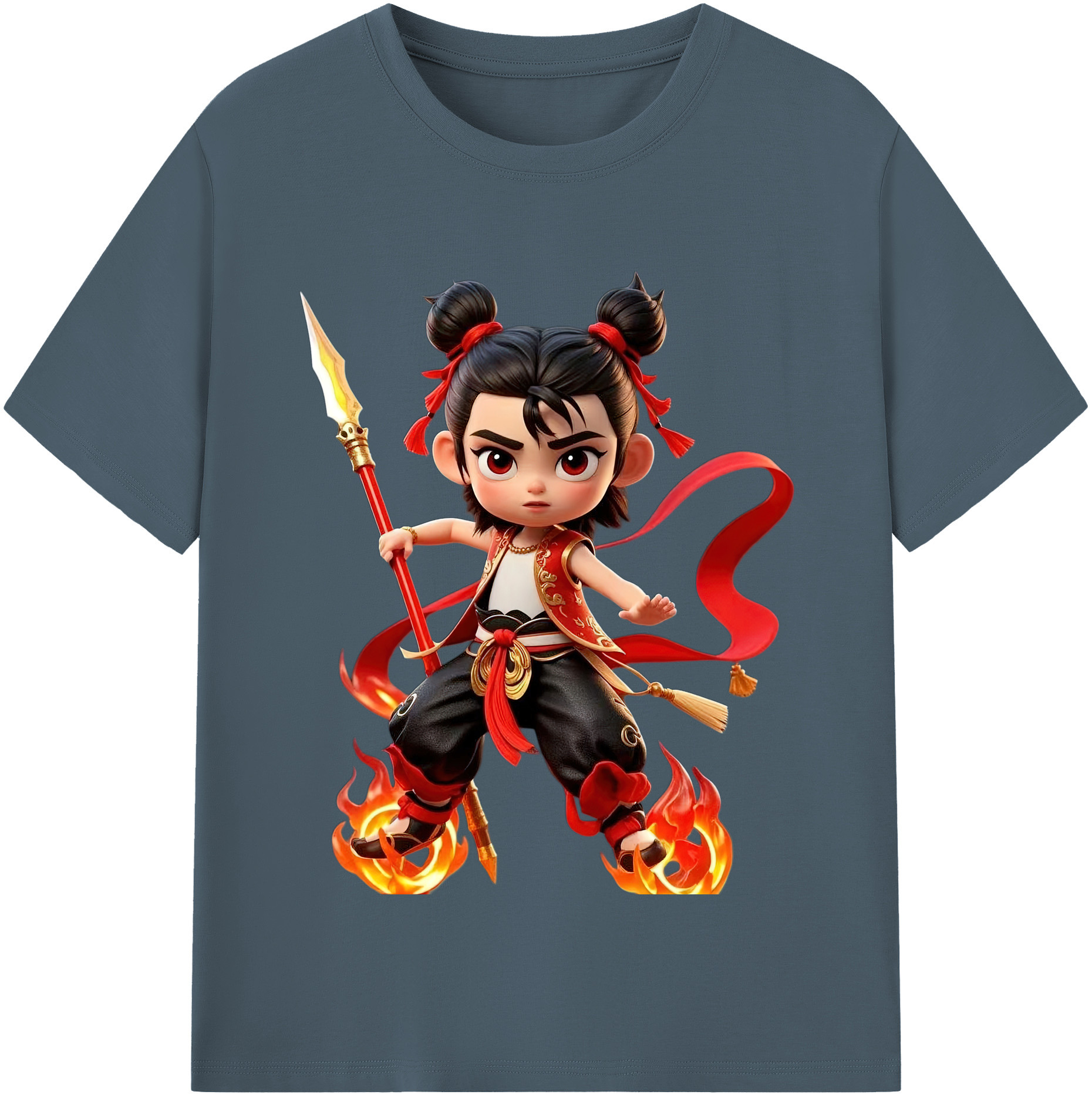 （画像用） Ne Zha 2 ナタ 魔童の大暴れ 綿100％半袖Tシャツ（フロントプリント）